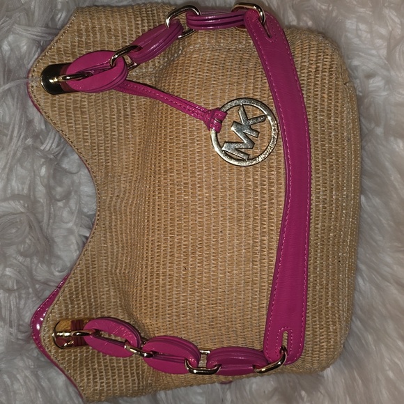 Michael Kors Pink and Tan Woven Shoulder Bag with Braided Straps - Picture 3 of 11